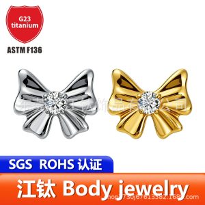 G23 Titanium Alloy Body Piercing Bowknot Earring with Zircon - Flat Back Ear Stud Cartilage Jewelry