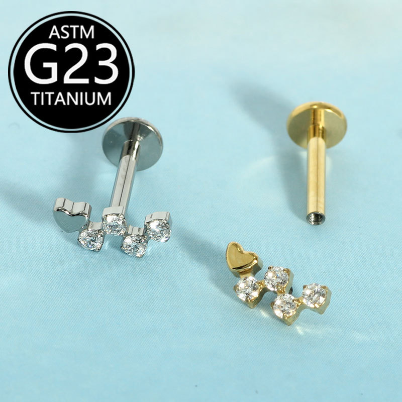 G23 Titanium Lip Nail Heart Diamond Ear Bone Nail Earrings 16g Labret Stud Body Piercing Jewelry Wholesale - Image 4