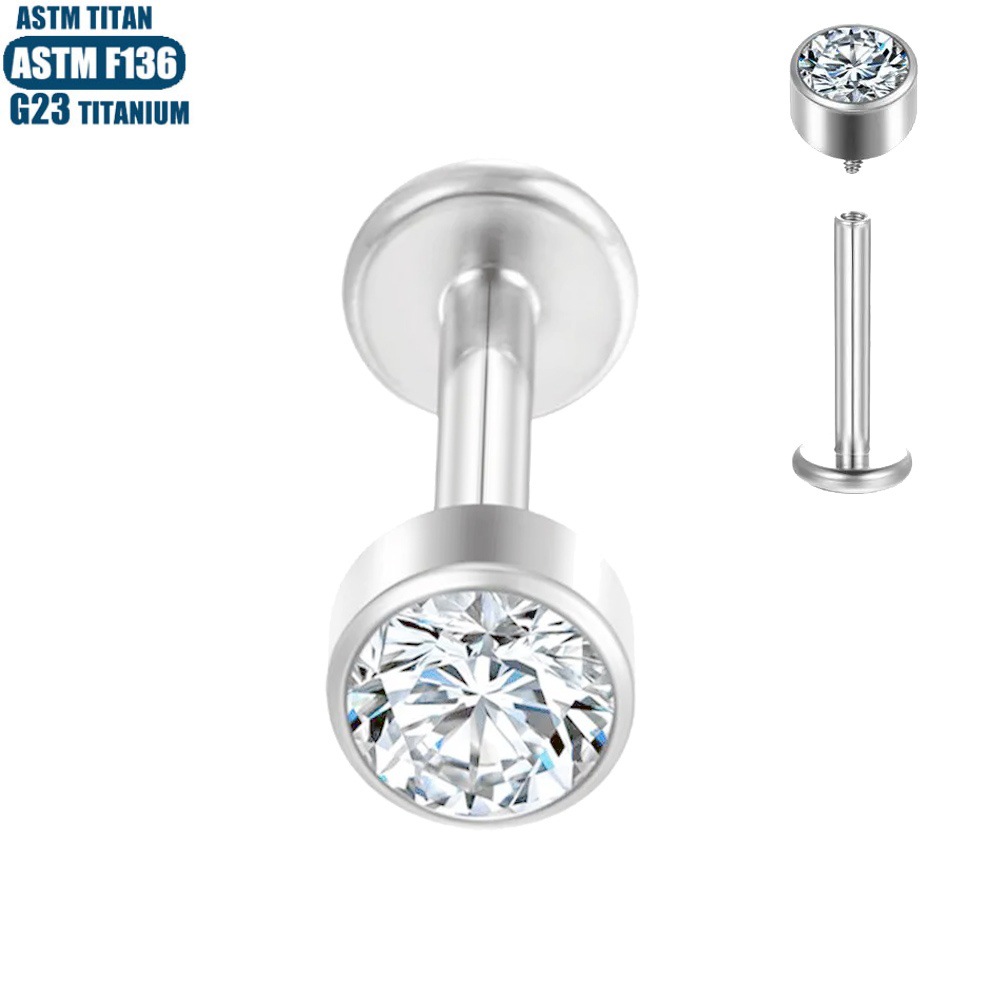 Silver F136 Titanium Zircon Lip Ring Labret Stud Threaded Inner Tooth Ear Ring Body Piercing Jewelry - Image 2