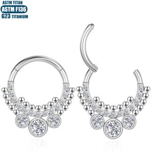 Titanium Alloy 1.2x12mm Seamless Nose Ring with Zircon Bead Cluster – Cartilage & Septum Jewelry for Women Men