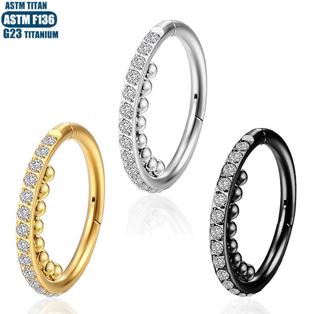 Titanium Hinge Nose Ring with Zircon Seamless Hoop - 1.2x12mm Implant Grade Titanium Alloy Piercing Jewelry for Men Women - Image 5