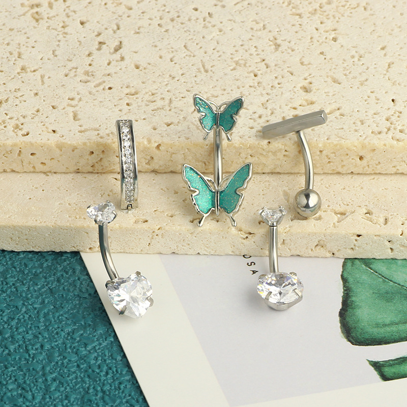 Sexy Simple Copper Zircon Butterfly Navel Ring Body Piercing Belly Button Ring 3 Colors Optional - Image 4