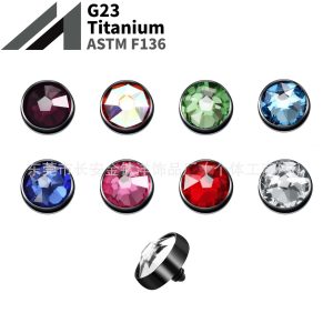 F136 Titanium Black Embedded Nail with Czech Crystal - Bone Implant Nail, Skin Implant Nail, G23 Titanium Alloy Piercing Jewelry