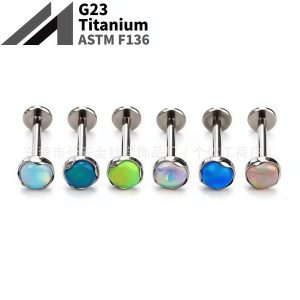 F136 Titanium Wave Edge Flat Nebula Opal Ear Nail Ear Bone Nail Tongue Nail G23 Titanium Alloy Piercing Jewelry