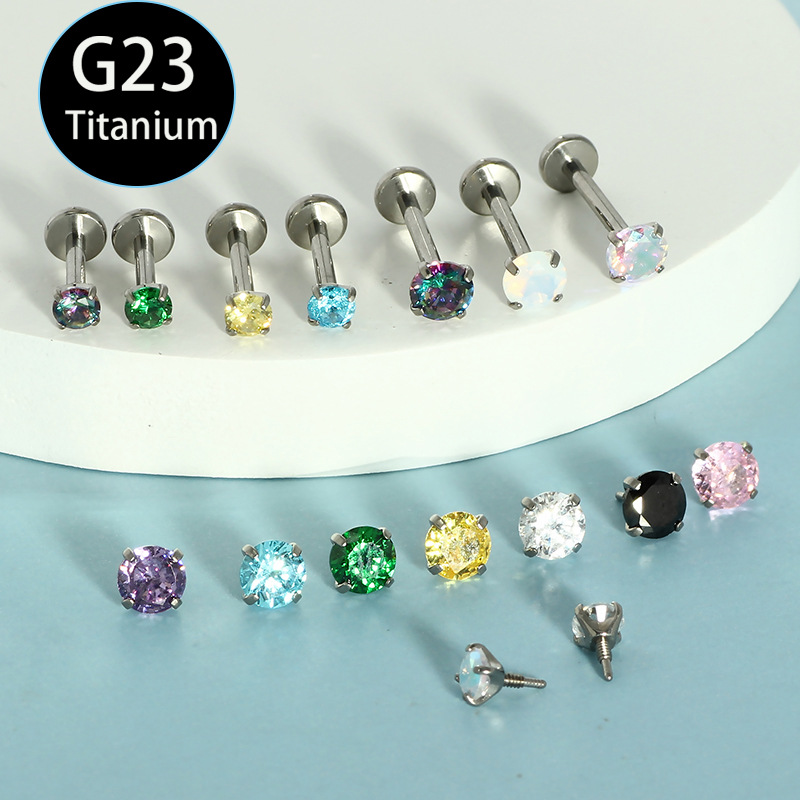 Long Threaded F136 Titanium Lip Stud with Internal Thread and Zirconia Stone, 16G Body Piercing Jewelry for Ear Cartilage, 6-10mm - Image 2