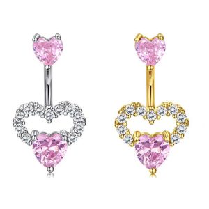 Gold Pink CZ Love Zircon Belly Button Ring Body Piercing Jewelry