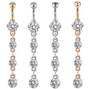 Elegant Floral Zircon Navel Ring Stainless Steel Belly Button Piercing Jewelry