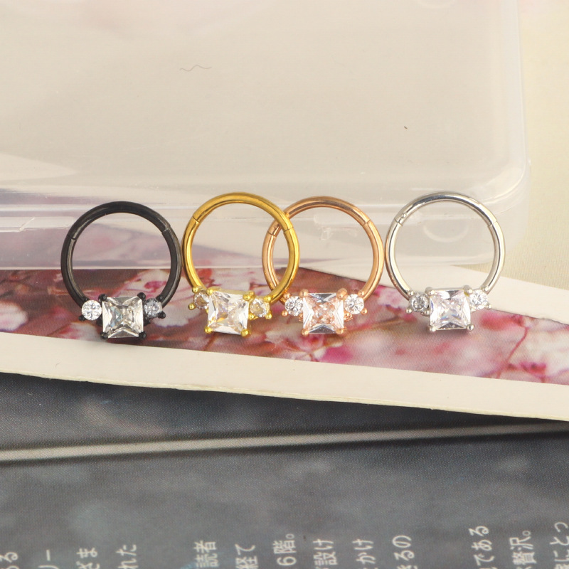 Rose Gold Star Nose Ring 1.2x10mm Stainless Steel Micro Inlay Nose Stud Septum Ear Piercing Jewelry Wholesale - Image 4