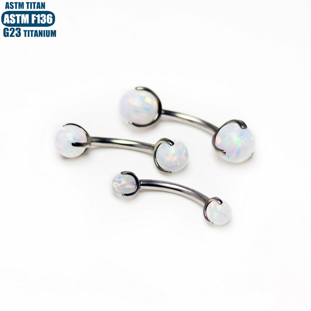 F136 Titanium Alloy Implant-Grade Curved Rod Double Ball Opal Lip Nail Body Piercing Jewelry Eyebrow Nail Ear Screen Piercing Earrings - Image 2