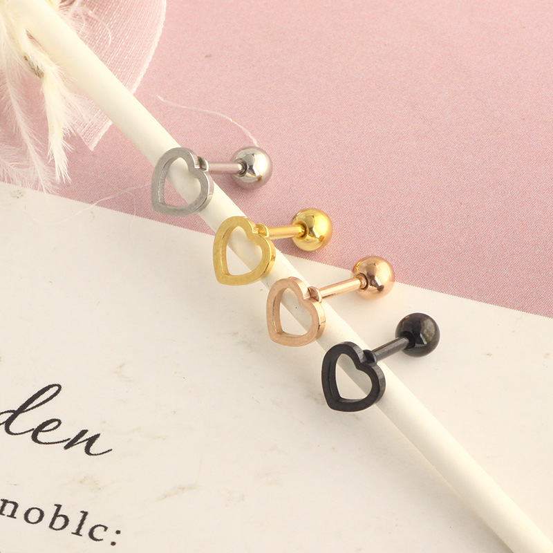 Rose Gold 316L Steel Heart Stud Earring for Cartilage Piercing - Image 3