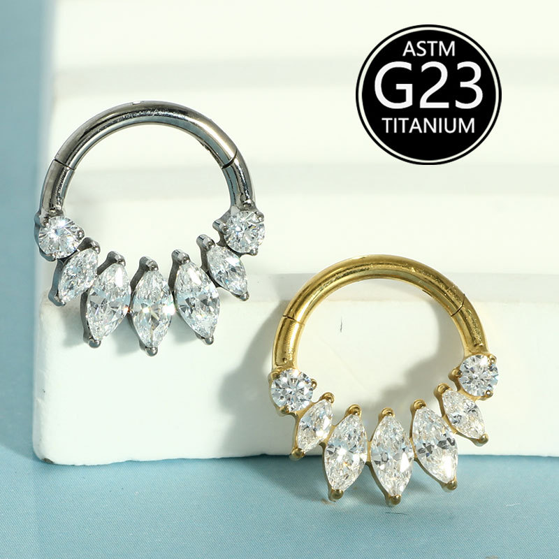 G23 Titanium Nose Ring Ear Bone Ring Zircon Inlaid Septum Ring Lip Ring Body Piercing Jewelry - Image 4
