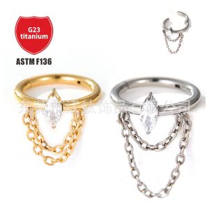 Jiangtitanium F136 Titanium Nose Ring Horse Eye Double Chain Cross-Border G23 Titanium Alloy Body Piercing Jewelry Earrings