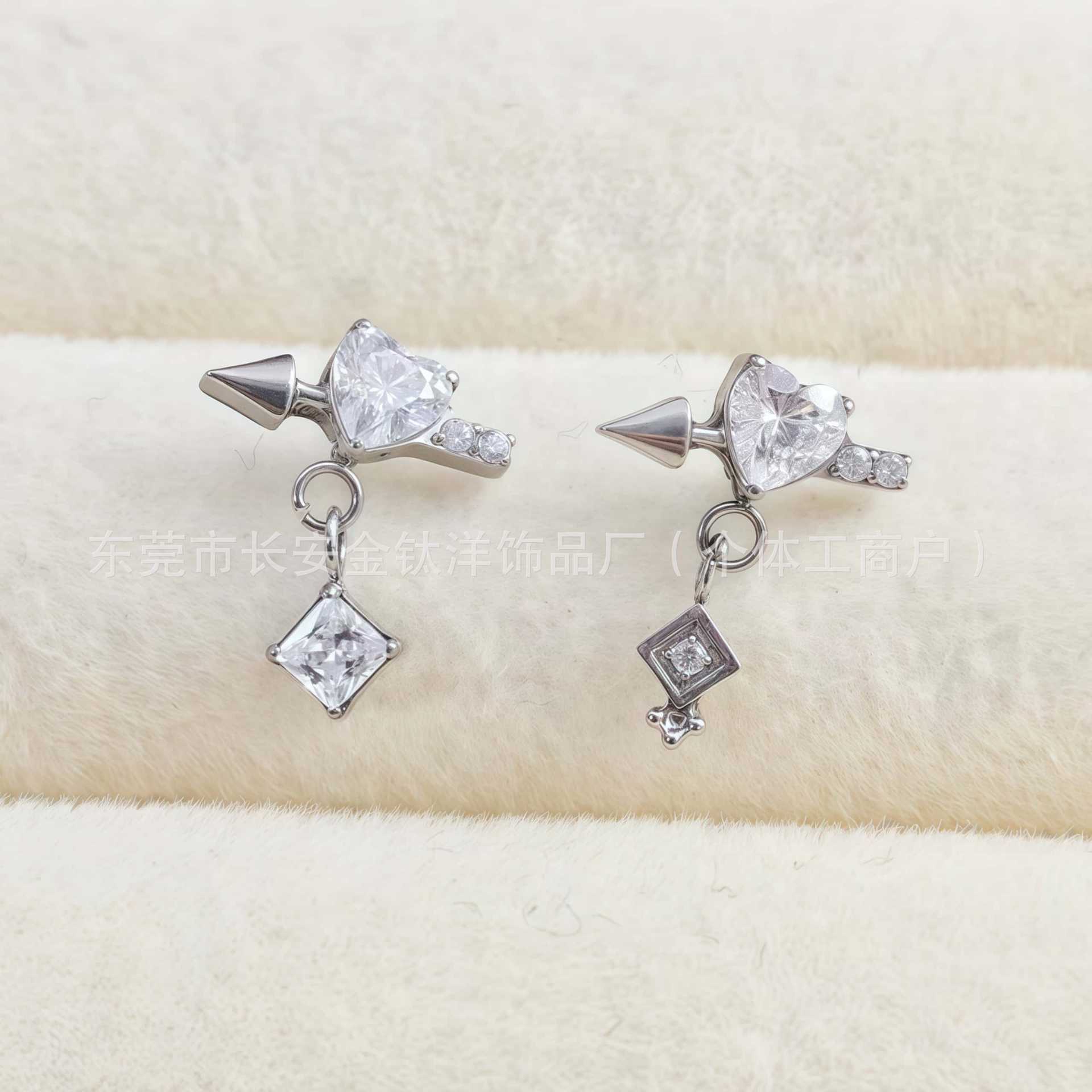 F136 Titanium Heart Cupid Zircon Earring Pendant Lip Piercing Nose Piercing Ear Bone Piercing G23 Titanium Alloy Jewelry - Image 4