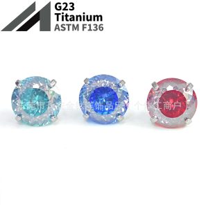 F136 Titanium Round Base Inlaid with Sugar Heart Rose Lip Stud Nose Stud Ear Stud G23 Titanium Alloy Piercing Jewelry Ear Bone Stud