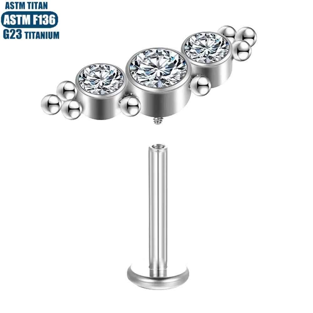 F136 Titanium Pierced Lip Ring with Zircon Welding Beads - Small Ear Stud Ear Bone Nail Lip Nail for Body Jewelry - Image 4