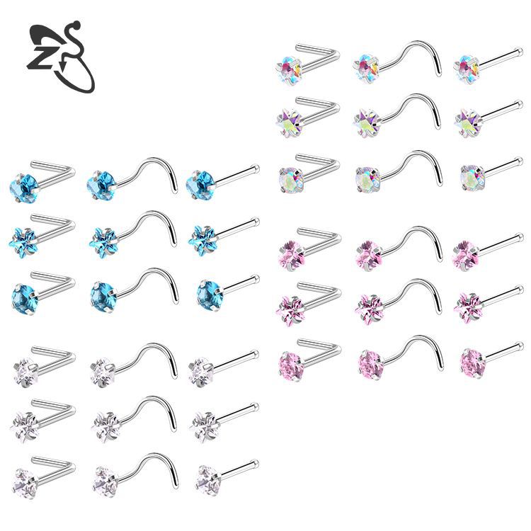 Stainless Steel Zircon Nose Stud Star Heart Shape Nose Piercing Jewelry Wholesale - Image 5