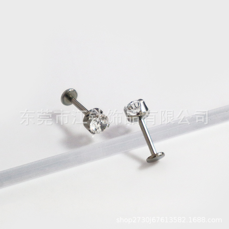 G23 Titanium 6mm Labret Stud with 5A CZ Gem for Ear Cartilage Helix Tragus Lip Piercing Jewelry - Image 2