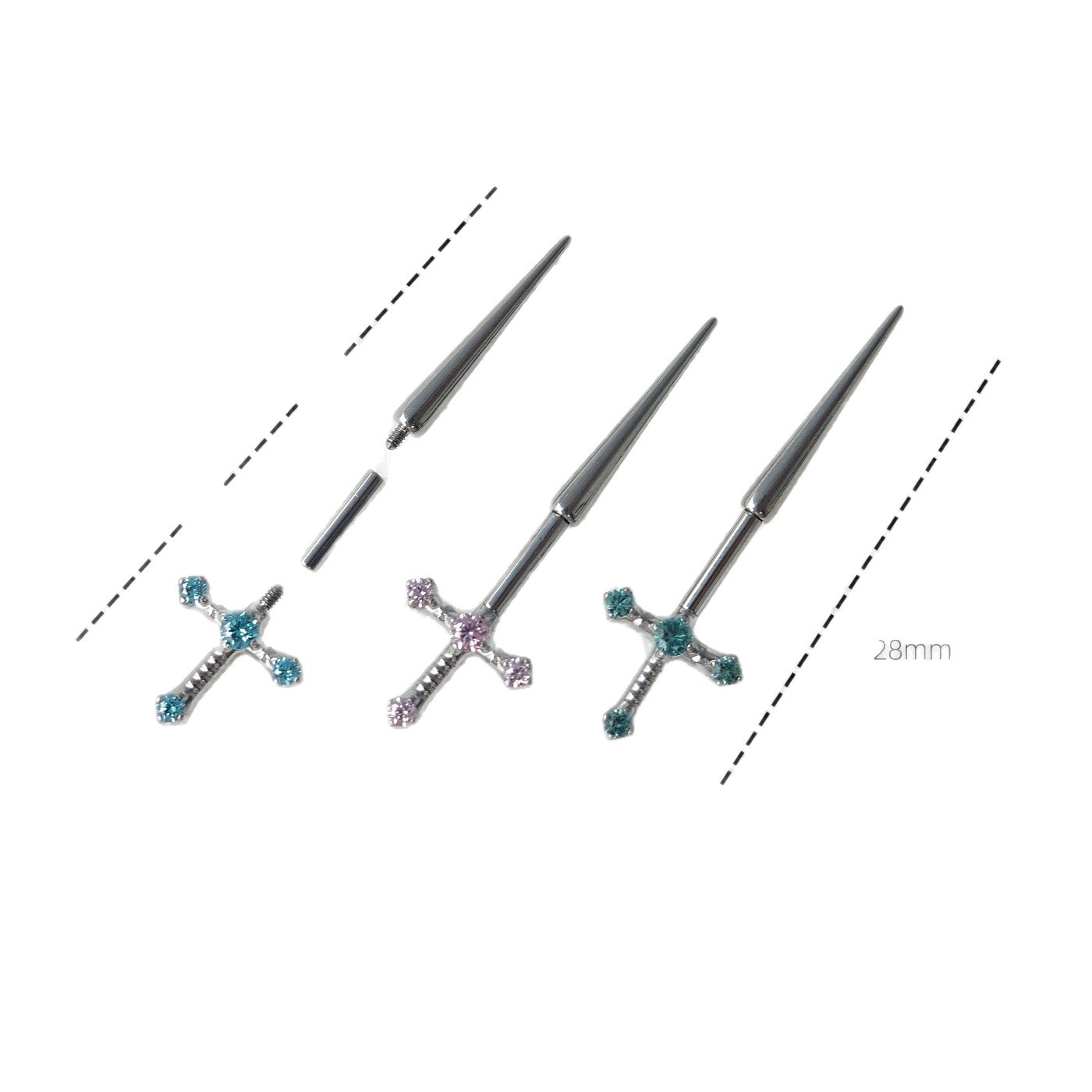 F136 Titanium Alloy Holy Sword Ear Studs with Diamond-Encrusted Devil Motif, Internally Threaded Cartilage Studs, Sweet and Cool Style - Image 5