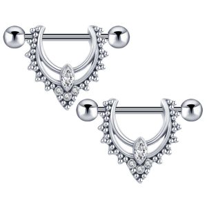 Stainless Steel Nipple Ring Double Treasure Stone Nail Barbell Ring 1.6mm Personality Nipple Piercing Jewelry European American Single New Product