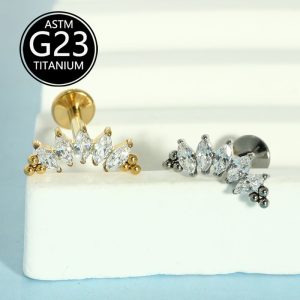 G23 Titanium Alloy Inlaid Zircon Internal Thread Lip Labret Stud Ear Cartilage Piercing Jewelry