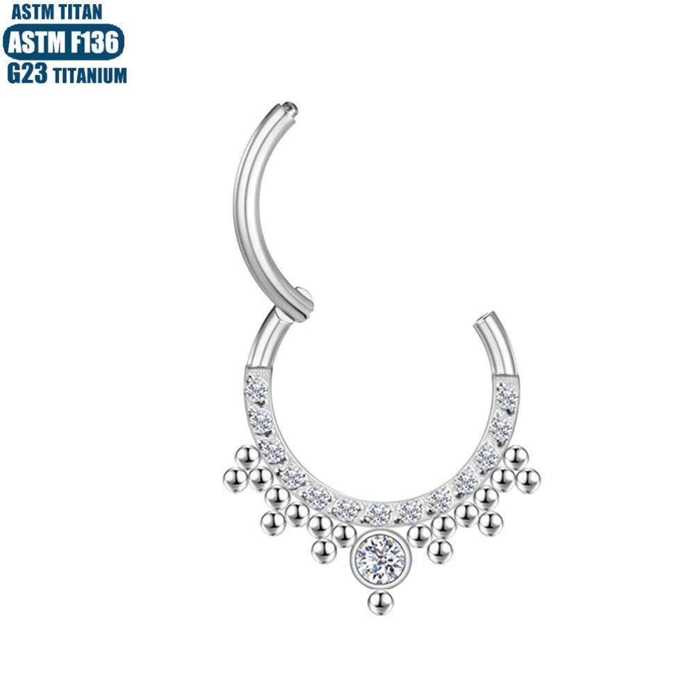 G23 Nose Ring - Titanium Zircon Cluster Bead Seamless Hoop for Septum, Tragus, Cartilage Piercing - Image 3