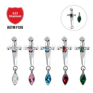 G23 Titanium Alloy Sword Horse Eye Pendant Stud Earring ASTM F136 Body Piercing Earrings 1.2x10mm