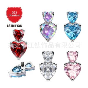 Heart-Shaped Zircon Inlaid G23 Titanium Alloy Body Piercing Ear Stud for Cartilage