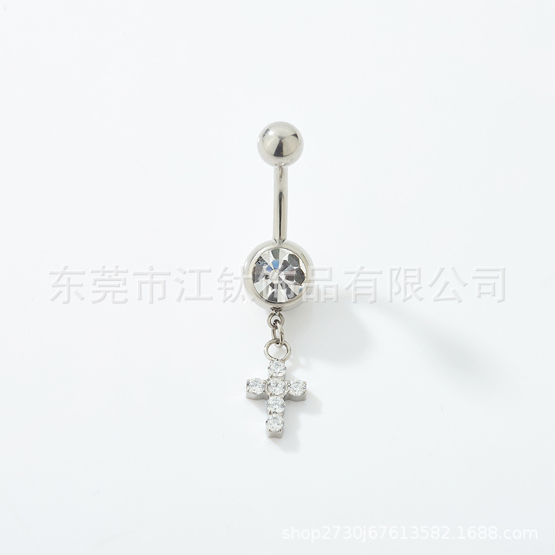 G23 Titanium Cross Diamond Navel Ring Belly Button Ring Body Piercing Jewelry - Image 5