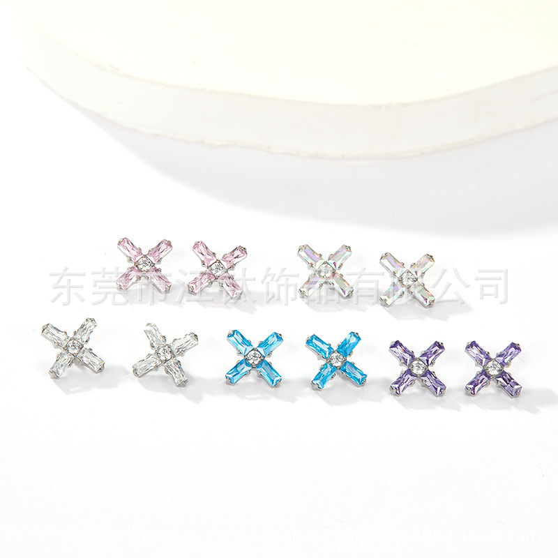 G23 Titanium Ear Cartilage Stud Cross Inlaid CZ Zircon Earring - 16G - Image 2