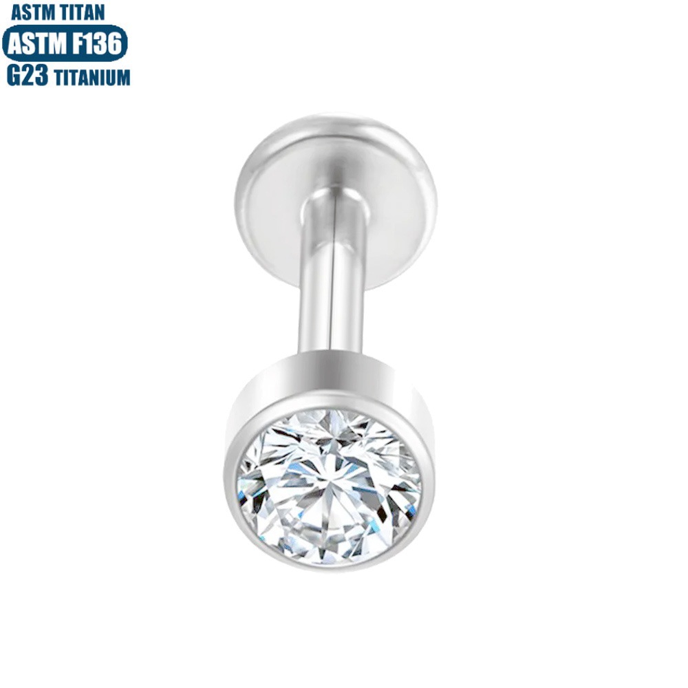Silver F136 Titanium Zircon Lip Ring Labret Stud Threaded Inner Tooth Ear Ring Body Piercing Jewelry - Image 3