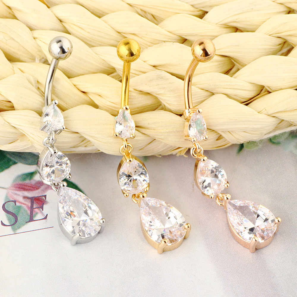 Fashion Water Drop Silver Zircon Belly Button Ring for Women Dangle Navel Piercing Jewelry - Image 4