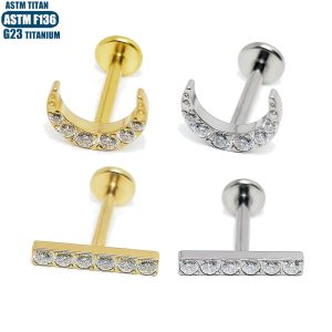 F136 Titanium Alloy Zircon Long Lip Ring Inner Spiral Piercing Jewelry Moon Earrings for Women