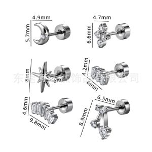 G23 Titanium Ear Bone Stud - Moon CZ Cartilage Earring Round Disc Body Jewelry