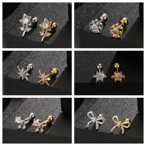 Bow Flower Cartilage Earring Gold 18K Plated Copper Ear Bone Stud Niche Piercing Jewelry
