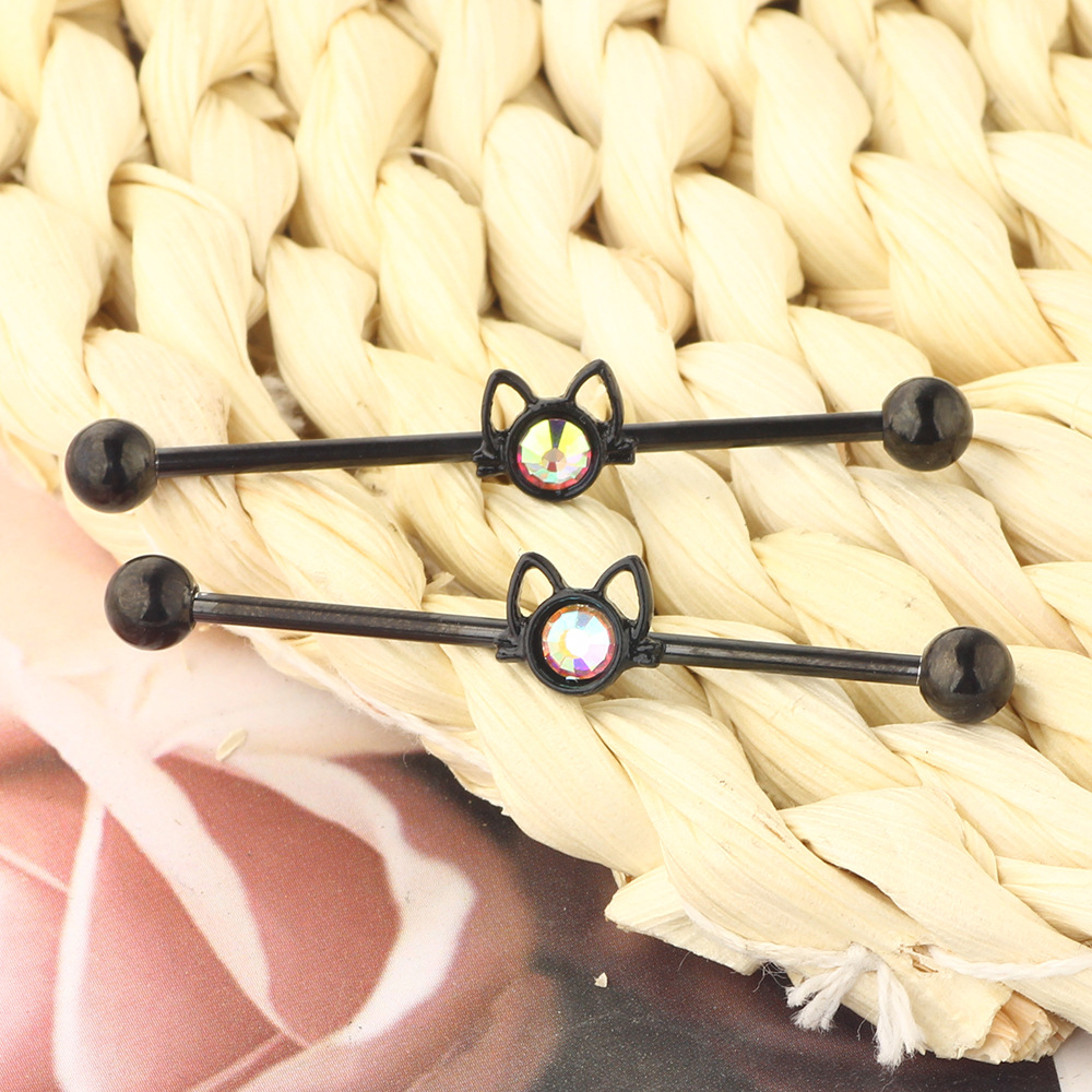 Black Cat Geometric 316L Surgical Steel Industrial Barbell Bridge Ear Piercing Jewelry - Image 3