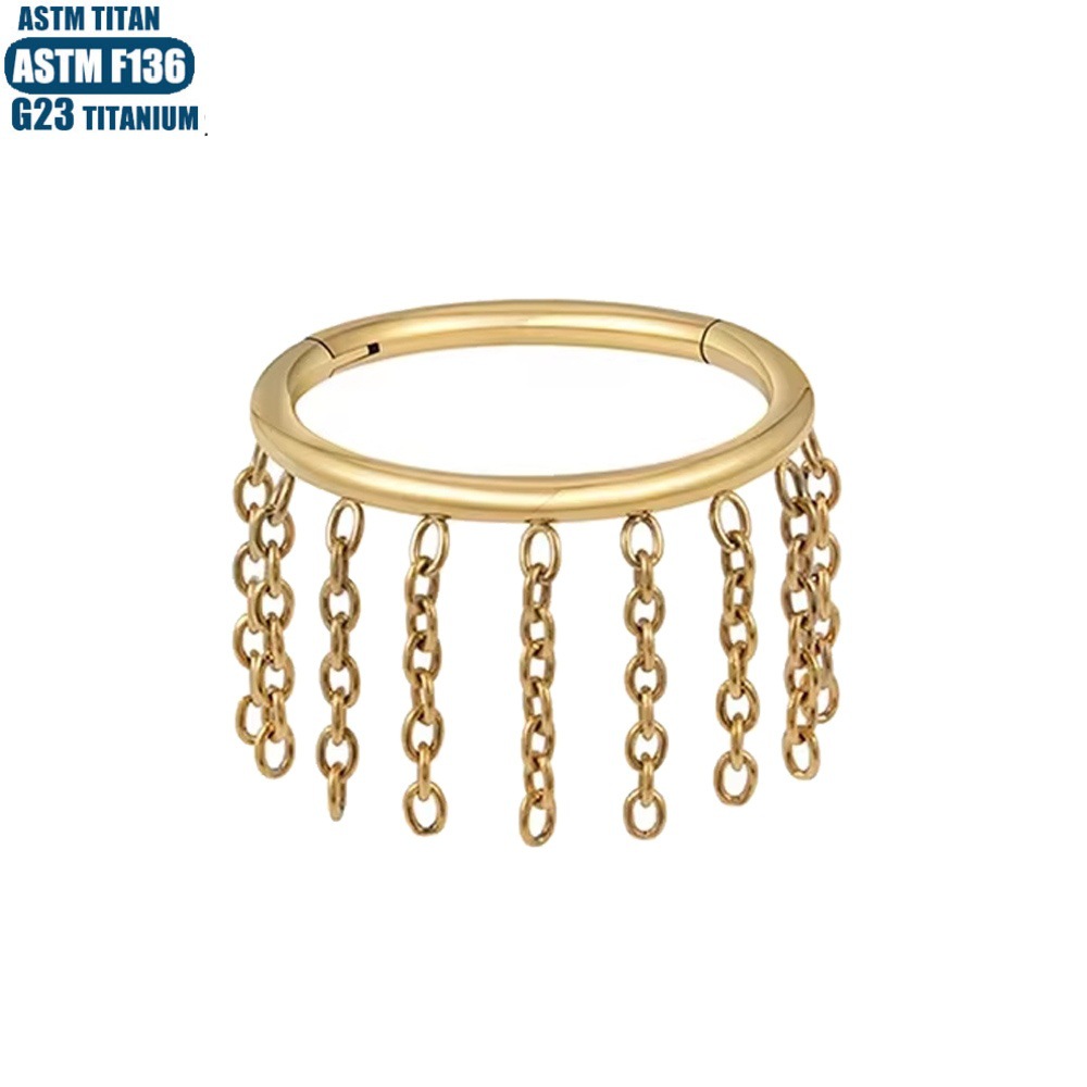 F136 Titanium Nose Ring Chain Earrings Tassel Jewelry Seamless Open Ring Septum Ring Piercing - Image 3