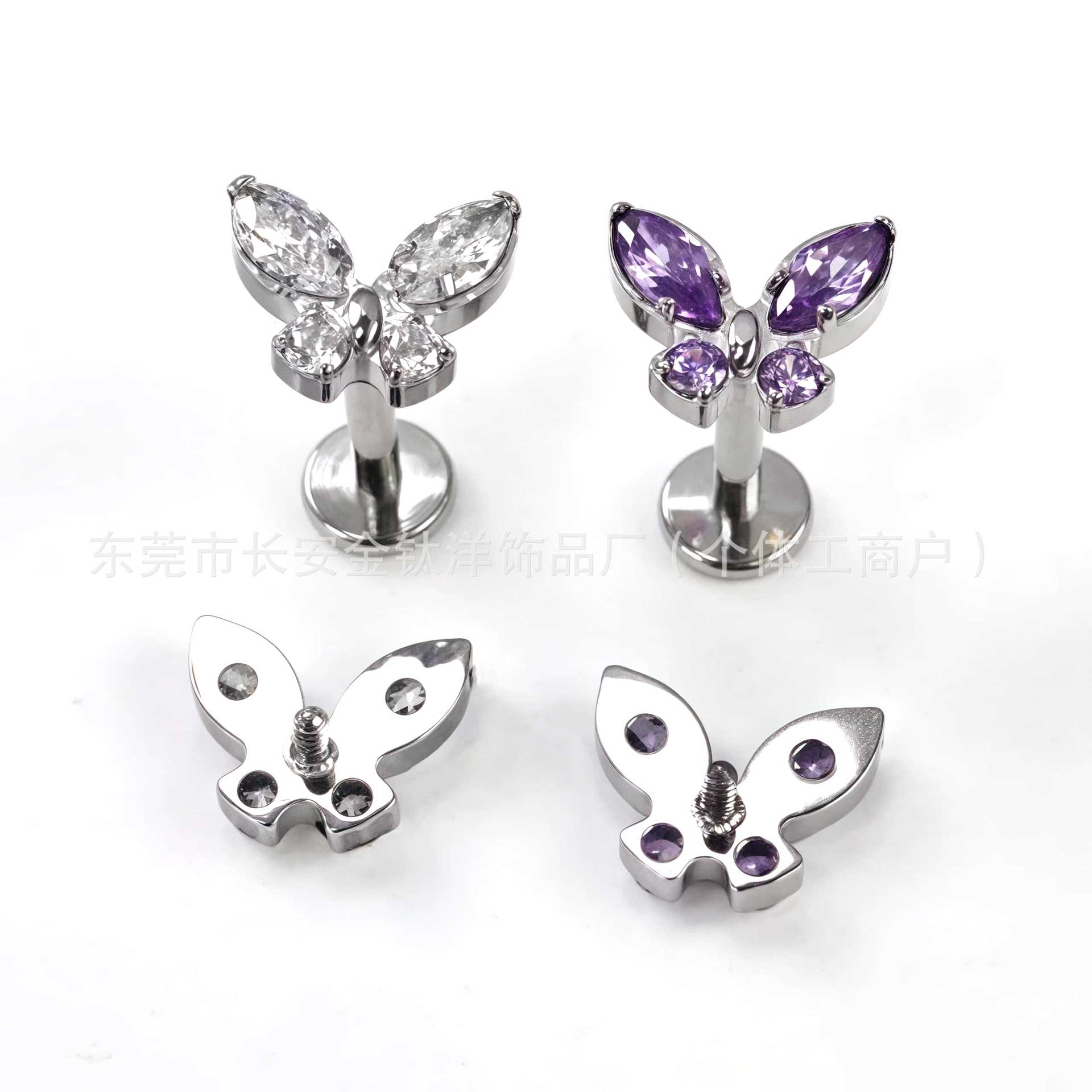 F136 Titanium Butterfly Ear Nail and Nose Nail with 5A Zircon - G23 Titanium Alloy Piercing Jewelry for Ear, Conch, and Cochlea - Image 3