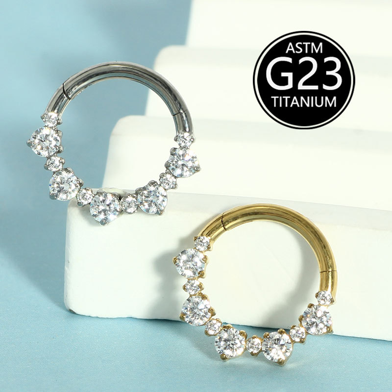 G23 Titanium Alloy Inlaid Zircon Earrings Nose Ring Closed Ring All Over Titanium Piercing Jewelry Spot Single Sale - Image 3
