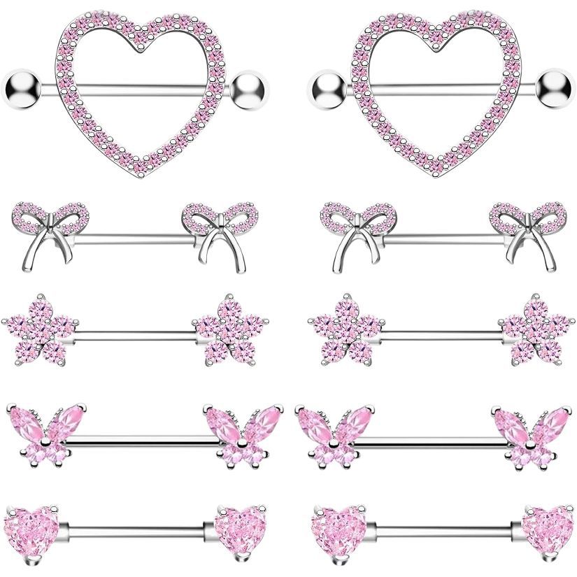 Heart Shape Zircon Belly Button Ring Nipple Shield Nail Cross-Border Love Straight Rod Body Piercing Jewelry in Stock - Image 5