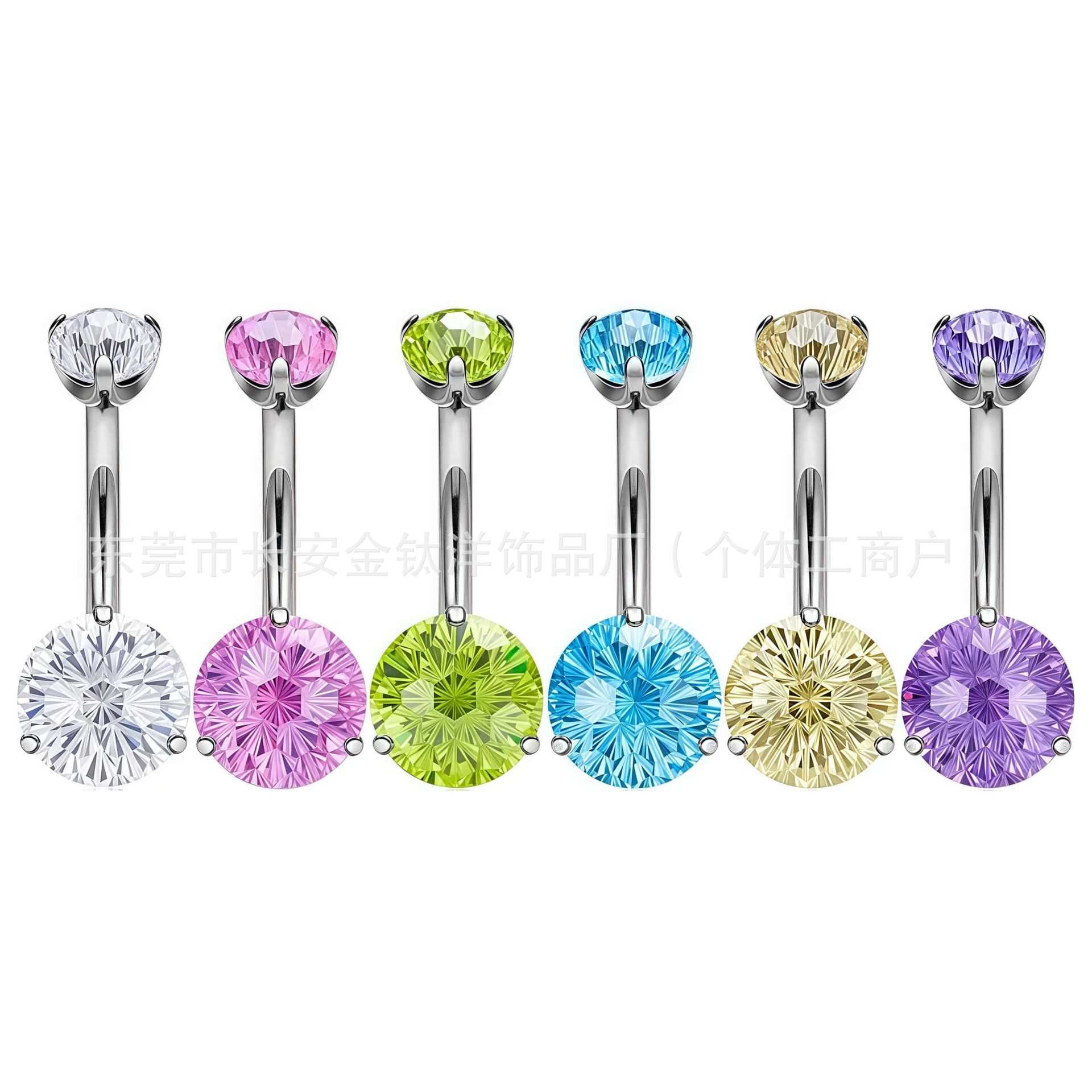 F136 Titanium Internal Thread Fireworks Zircon Double-Ended Curved Rod Navel Ring - G23 Titanium Alloy Belly Piercing Jewelry - Image 5