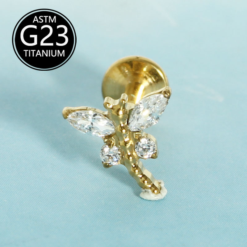 F136 Titanium Alloy Butterfly Lip Piercing Jewelry 1.2mm Rod Body Piercing Ear Nail - Image 5