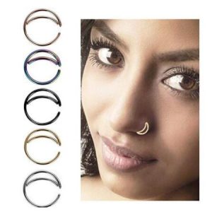 Black 8mm Stainless Steel Geometric Nose Ring Ear Bone Hoop Stud Earrings for Cartilage Helix Tragus Piercing