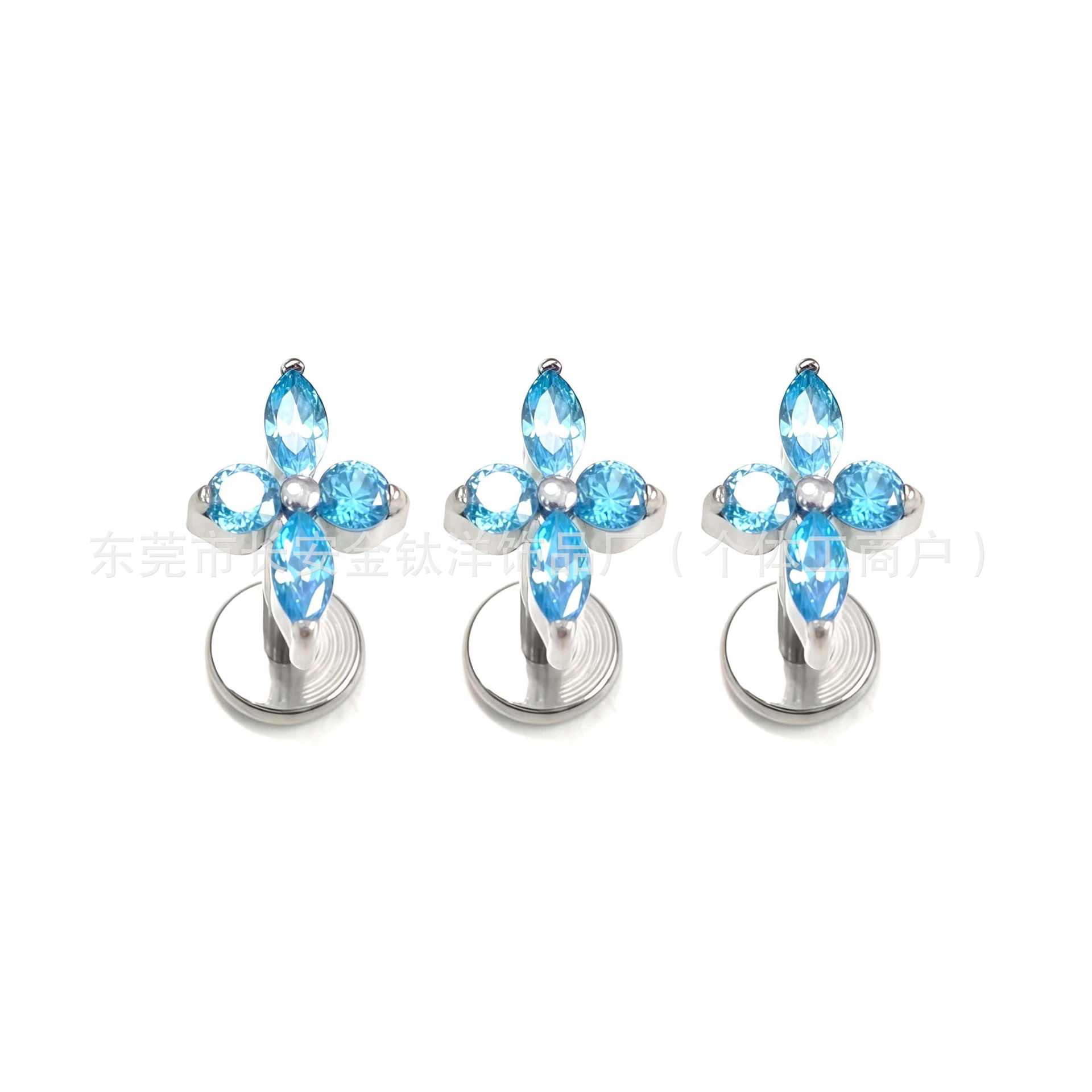 F136 Titanium Cross Four-Leaf Clover 5A Zircon Earrings Labret Studs G23 Titanium Piercing Jewelry - Image 4