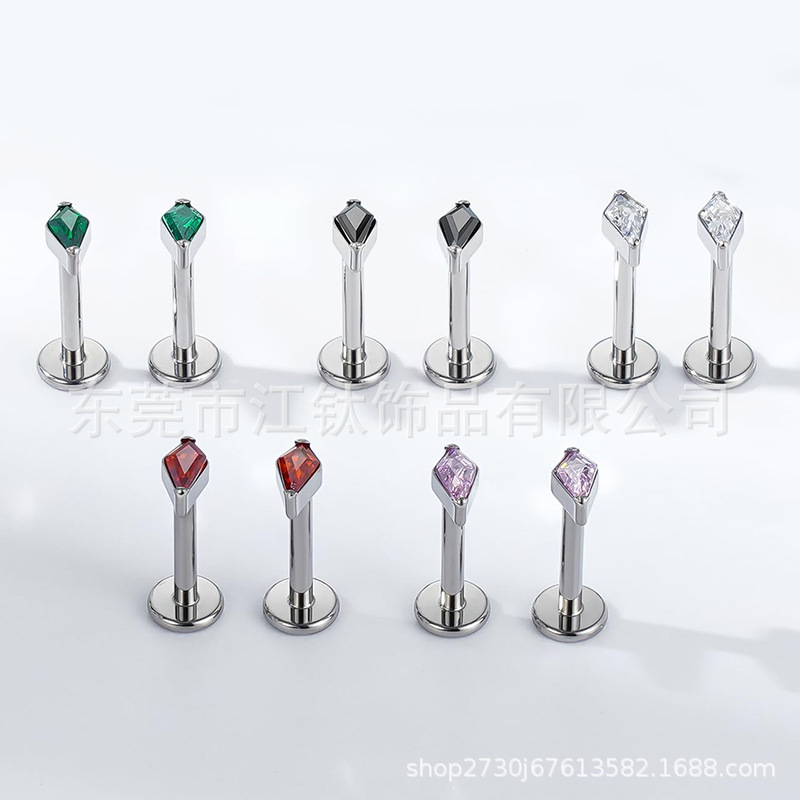 Jiang Ti F136 G23 Titanium Kite-Shaped Earring with Colored Zircon, 1.2x10mm, Ear Bone Nail Lip Nail, Body Piercing Jewelry - Image 3