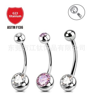 G23 Titanium Belly Button Ring Double Head Set with Czech Diamond Zircon Nail Body Piercing Jewelry