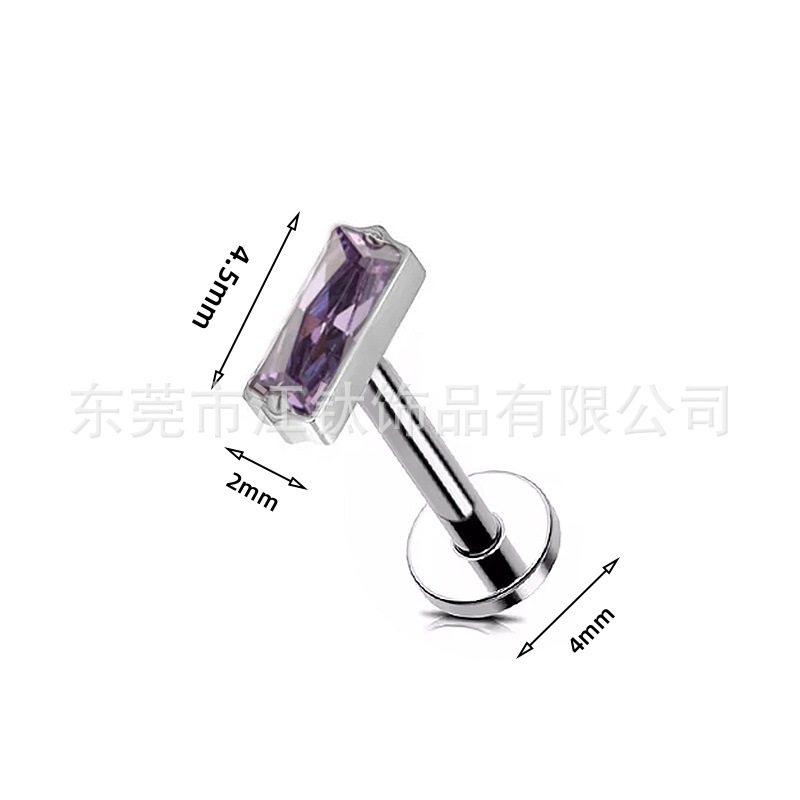 G23 Titanium Ear Bone Nail Square Inlay Zircon Cross Ear Piercing Jewelry - Image 3