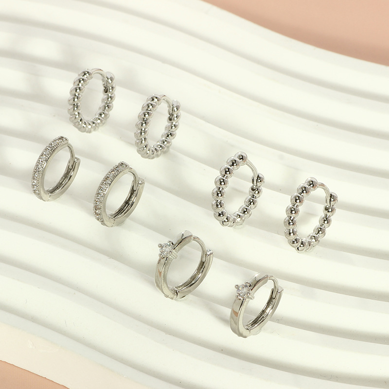 Geometric Ball Earrings for Women Men, 316L Surgical Steel Silver with White Zircon, Minimalist Hoop Earrings - Image 4