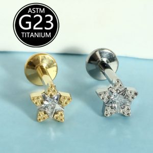 F136 Titanium Alloy Sweet Five-Pointed Star Inlaid Zircon Earrings Mini Star Ear Bone Nails Lip Nails Body Piercing Jewelry