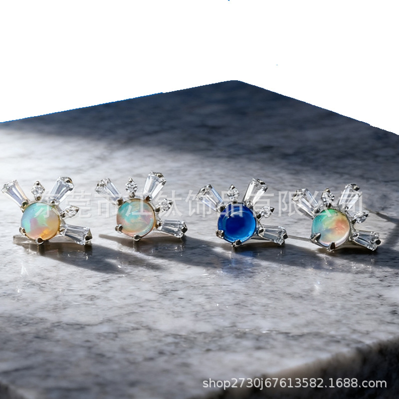 Aurora Opal Snowflake G23 Titanium Alloy Labret Stud Lip Piercing Jewelry Earrings - Image 3
