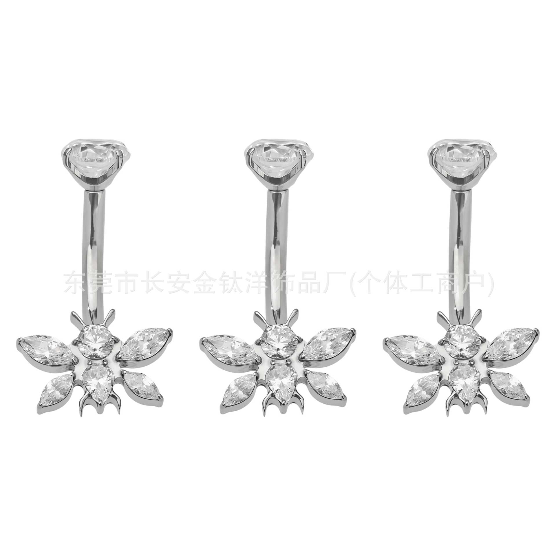 F136 Titanium Internal Thread Bee-Shaped Full Zircon Belly Button Ring G23 Titanium Alloy Body Piercing Jewelry - Image 5